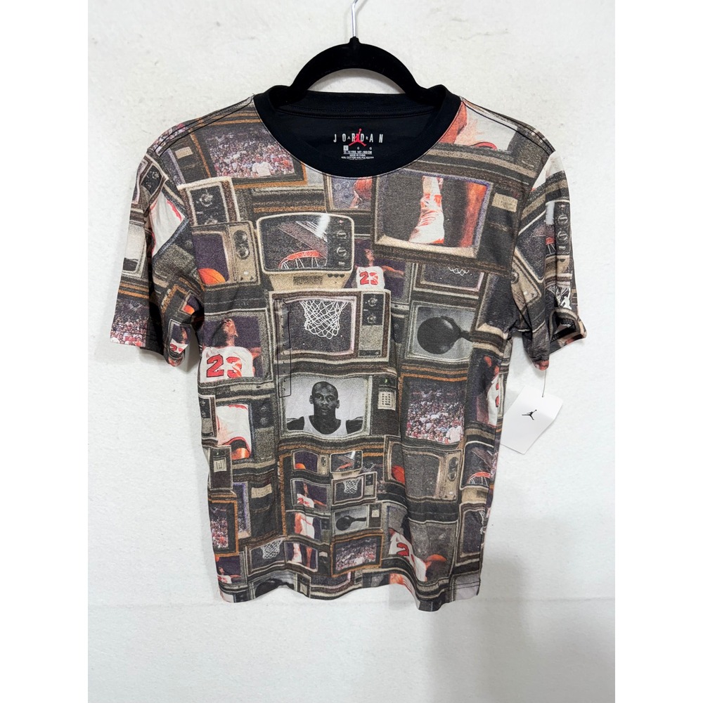 Michael Jordan T-Shirt All-Over Retro Youth Television Montage Kids Size L Black